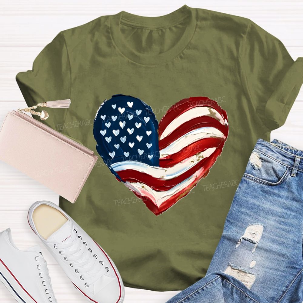 Love Our Country With Heart Teacher T-Shirt