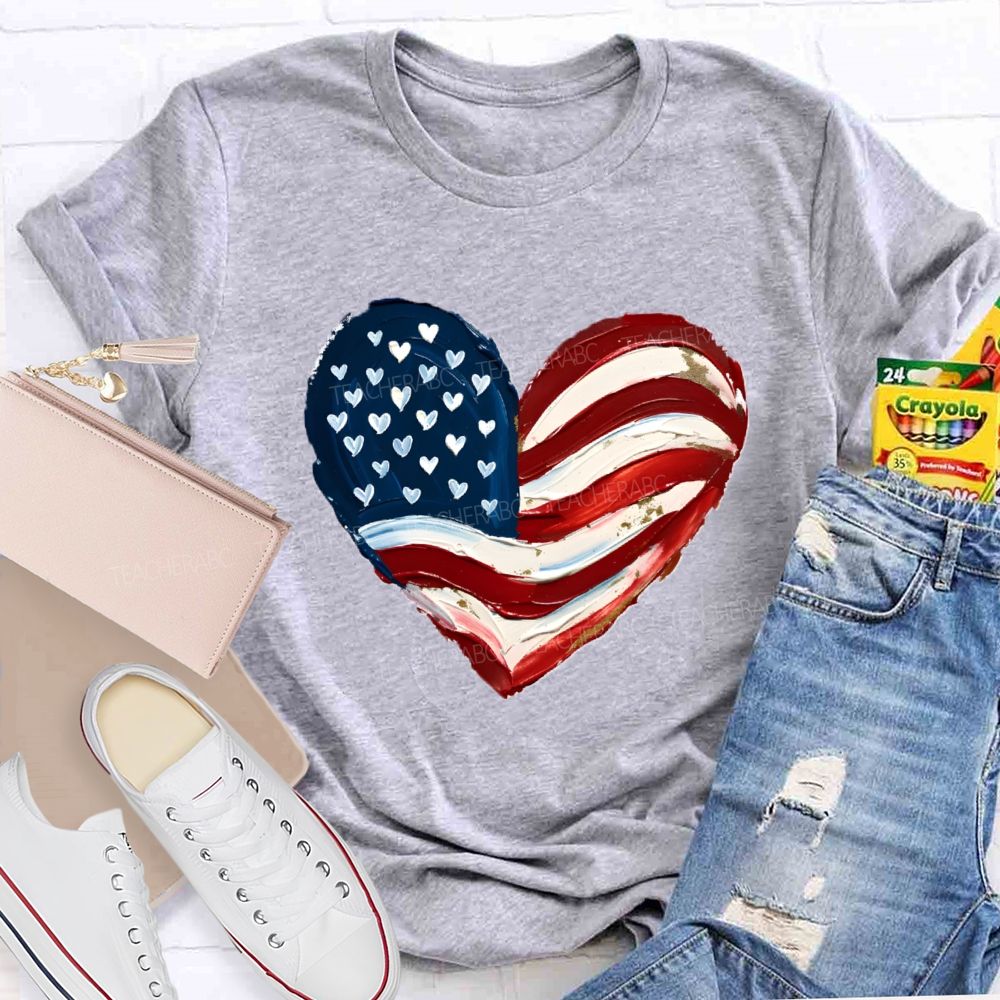 Love Our Country With Heart Teacher T-Shirt