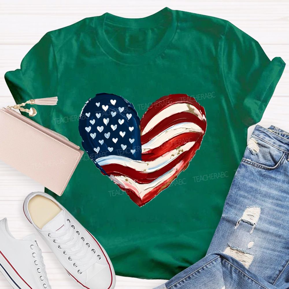 Love Our Country With Heart Teacher T-Shirt
