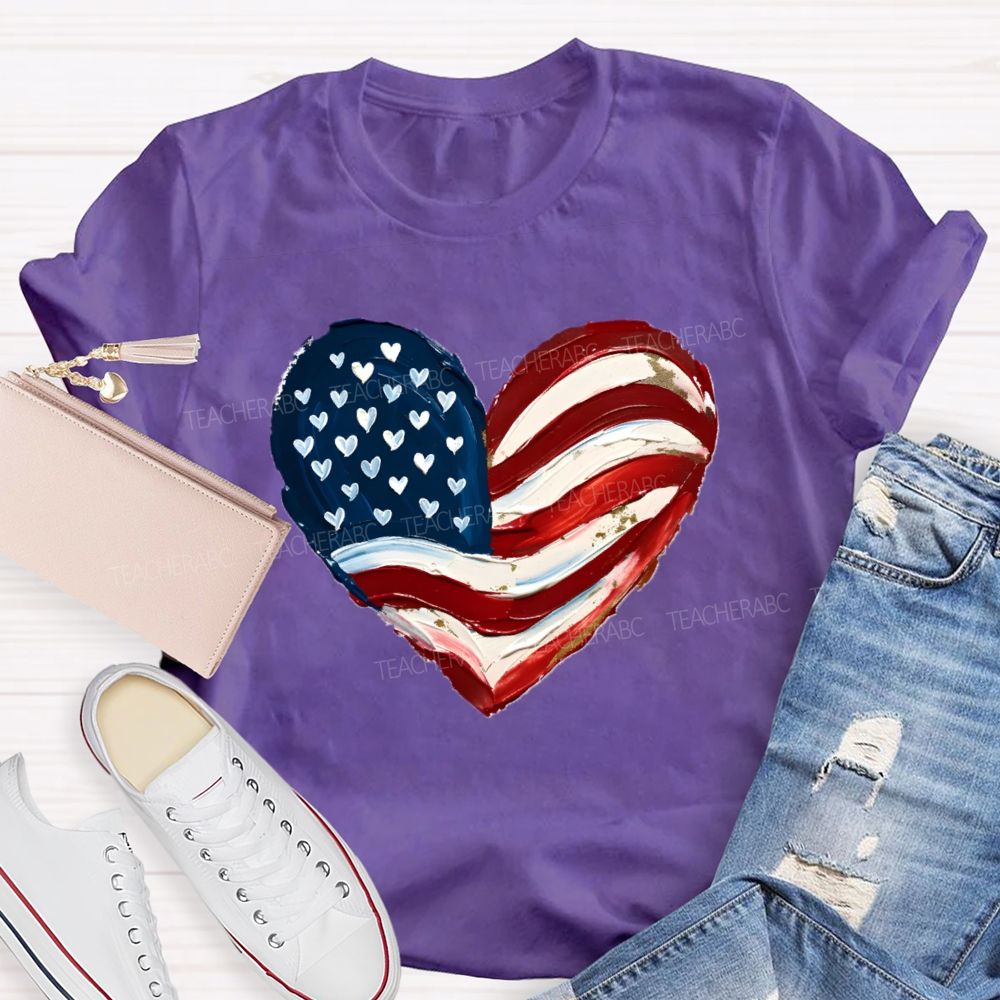 Love Our Country With Heart Teacher T-Shirt
