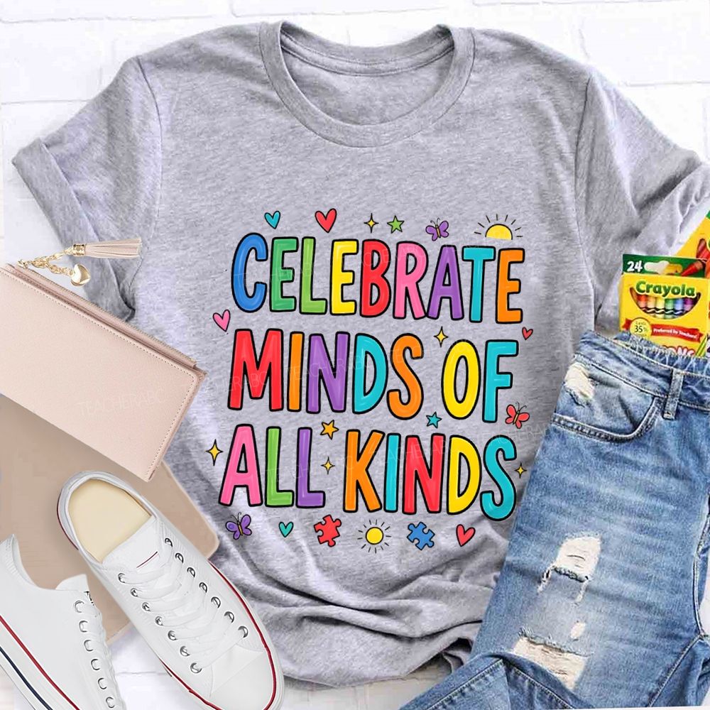 Celebrate Minds Of All Kinds Sunshine Butterfly Teacher T-shirts