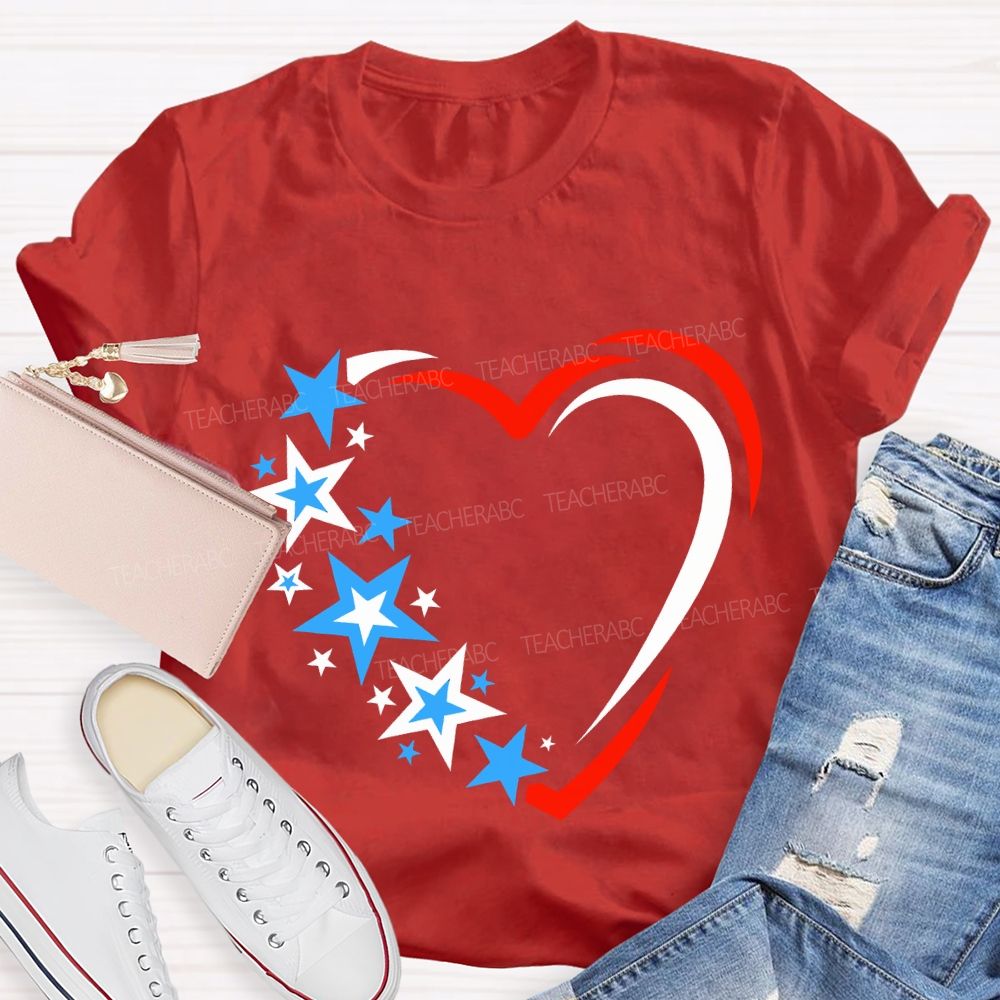 America 250 Years Stars And Hearts Teacher T-shirt
