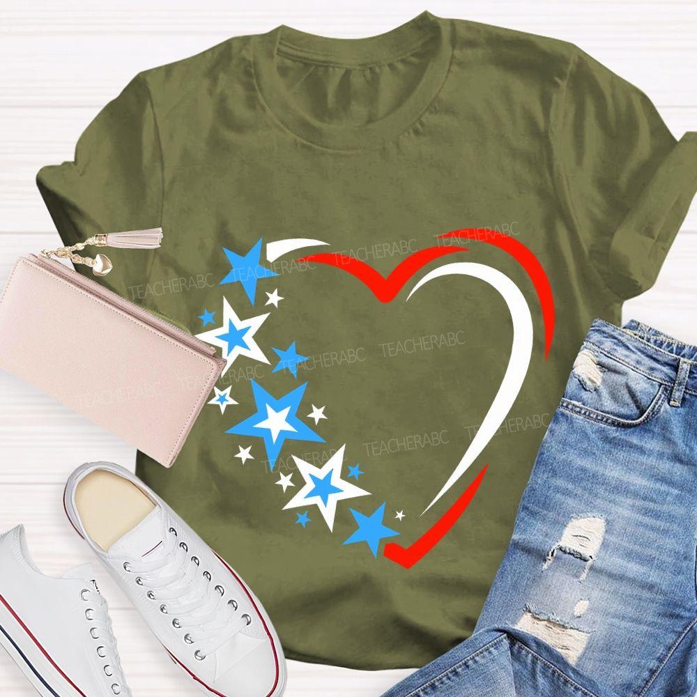 America 250 Years Stars And Hearts Teacher T-shirt