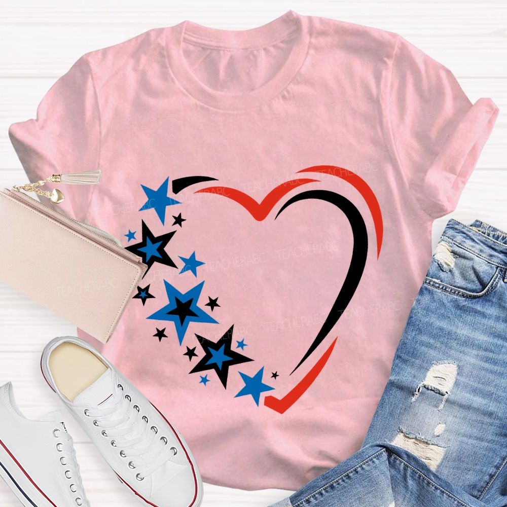 America 250 Years Stars And Hearts Teacher T-shirt