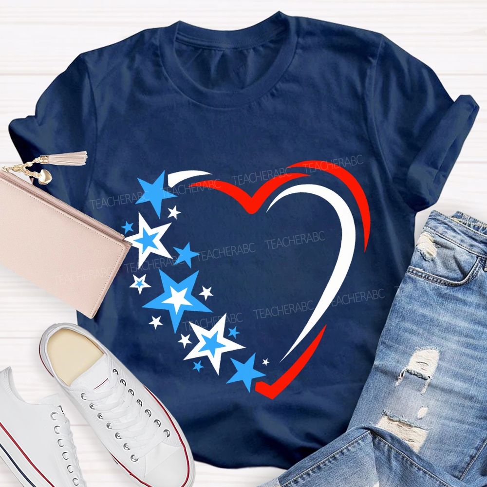 America 250 Years Stars And Hearts Teacher T-shirt
