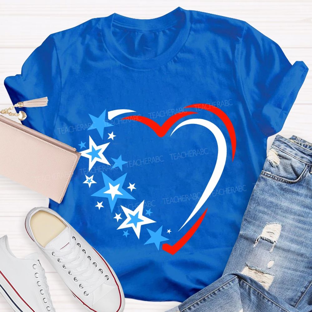 America 250 Years Stars And Hearts Teacher T-shirt
