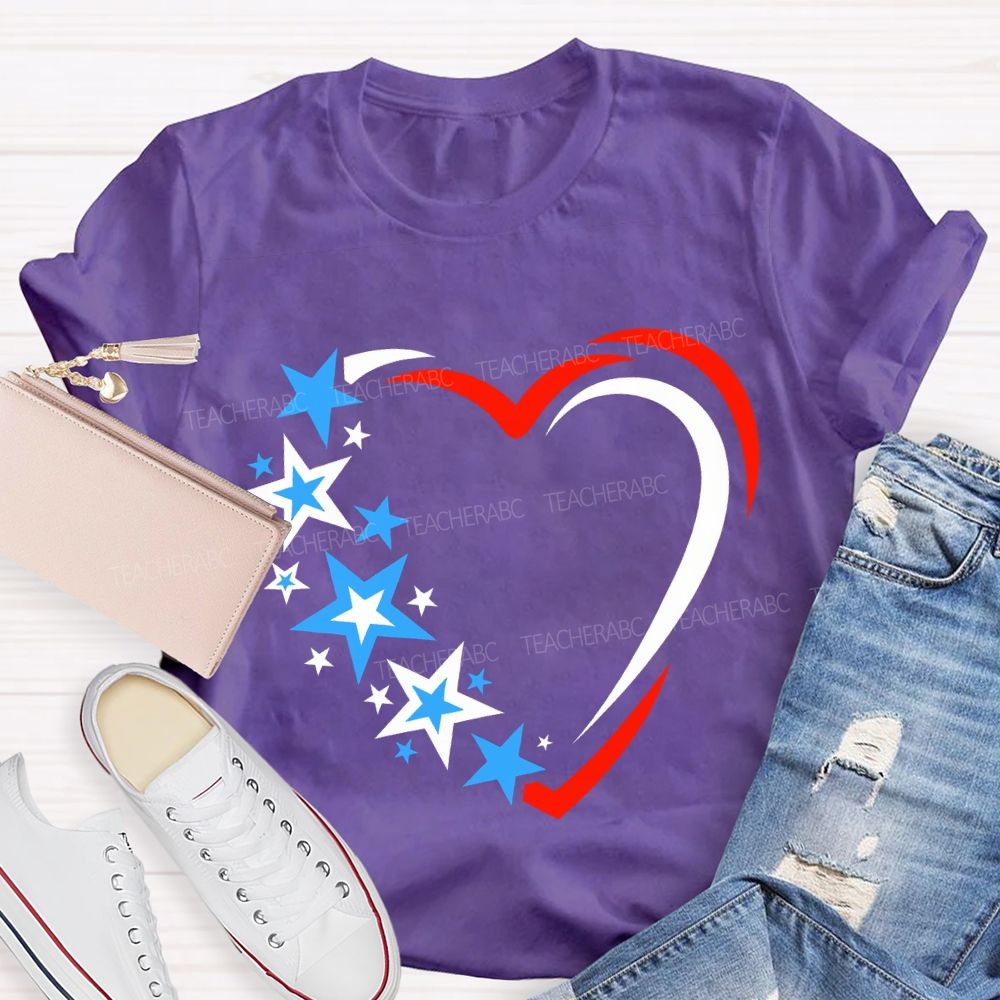 America 250 Years Stars And Hearts Teacher T-shirt