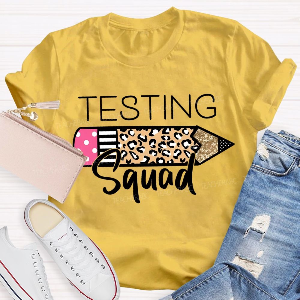 Testing Squad Leopard-Print Pencil Teacher T-shirt