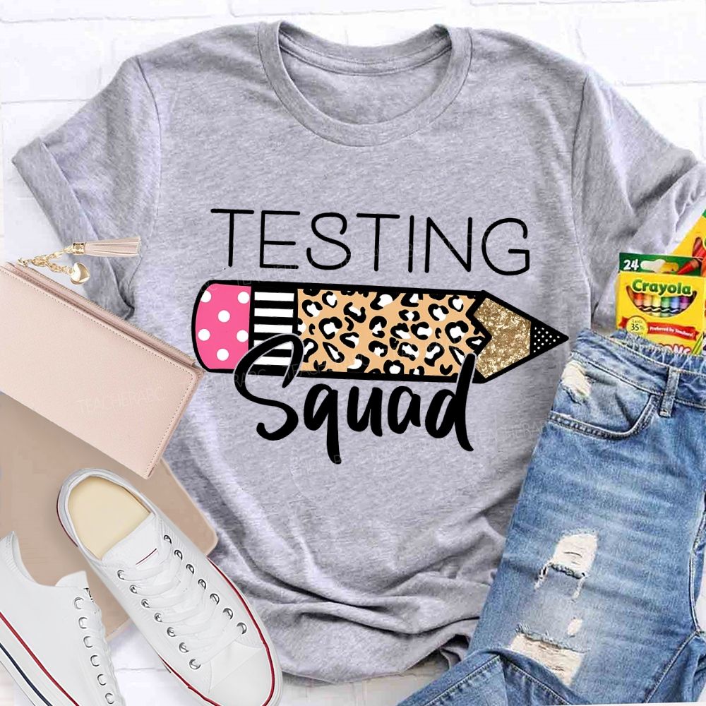 Testing Squad Leopard-Print Pencil Teacher T-shirt