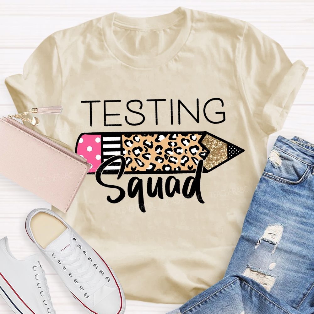 Testing Squad Leopard-Print Pencil Teacher T-shirt