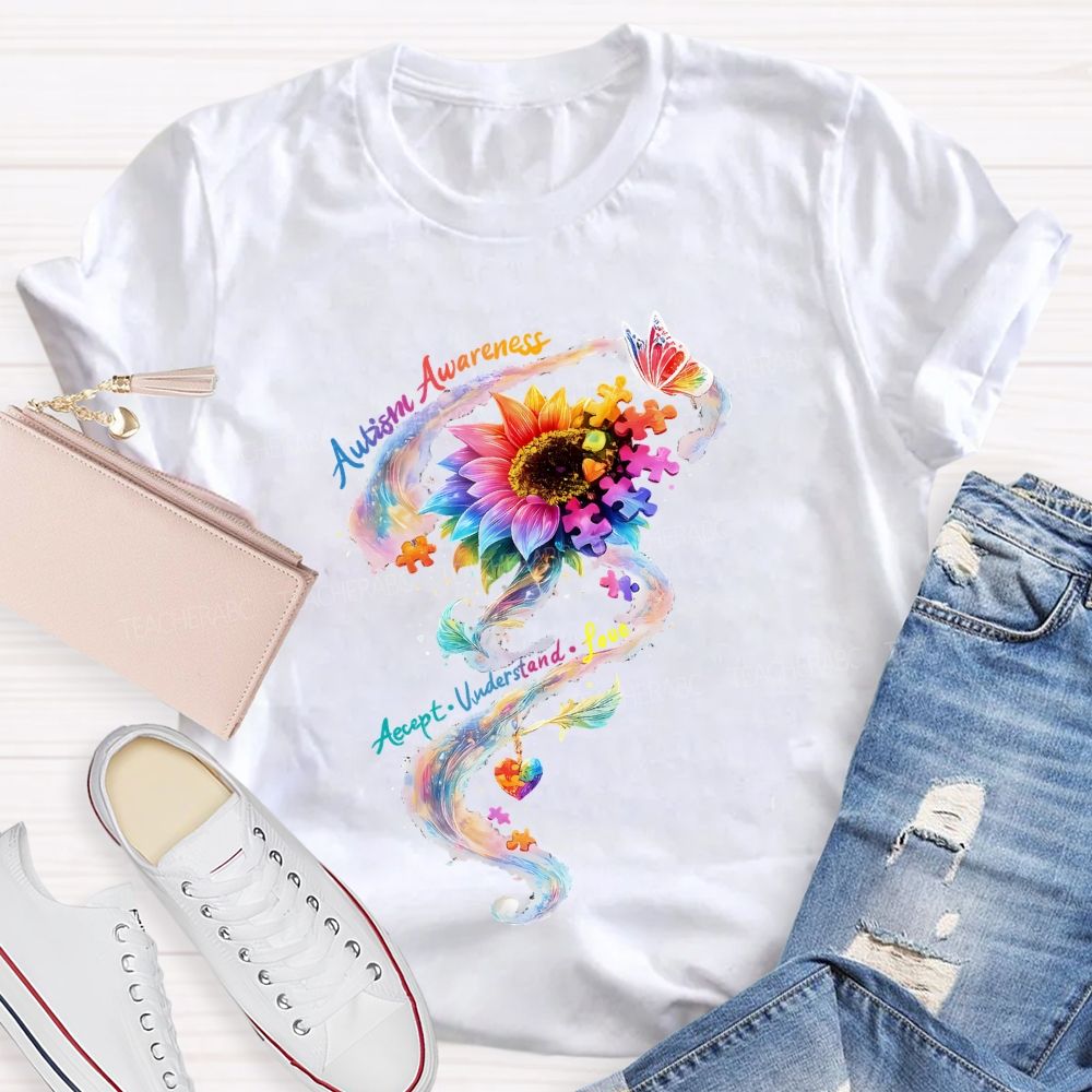Autism Awareness Accept Understand Colorful Sunflower T-shirt