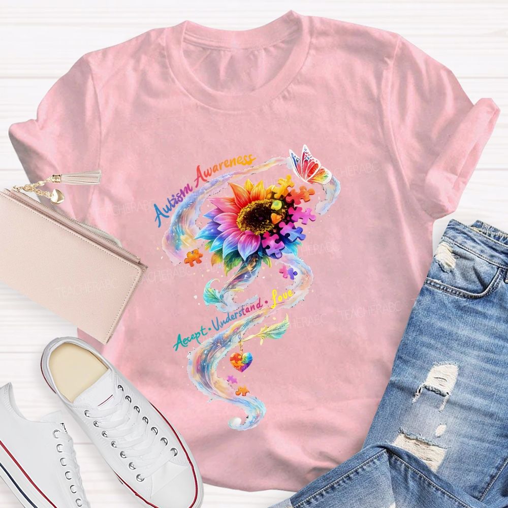 Autism Awareness Accept Understand Colorful Sunflower T-shirt