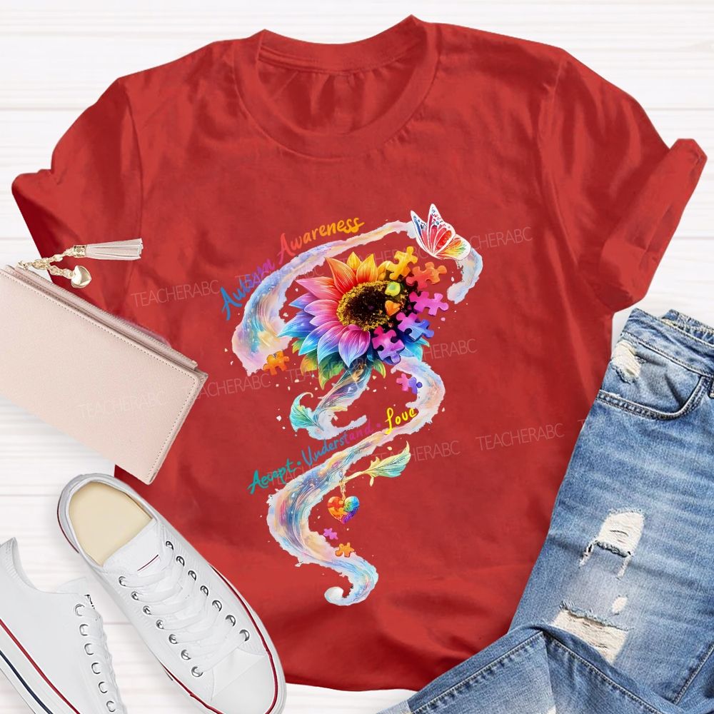 Autism Awareness Accept Understand Colorful Sunflower T-shirt