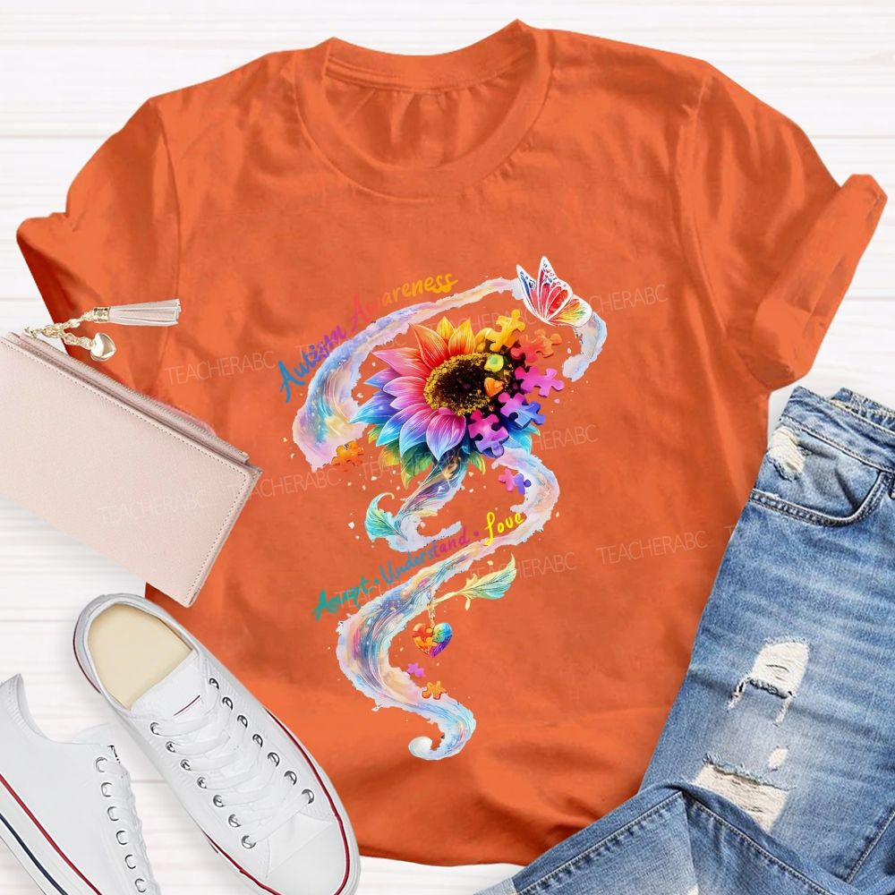 Autism Awareness Accept Understand Colorful Sunflower T-shirt