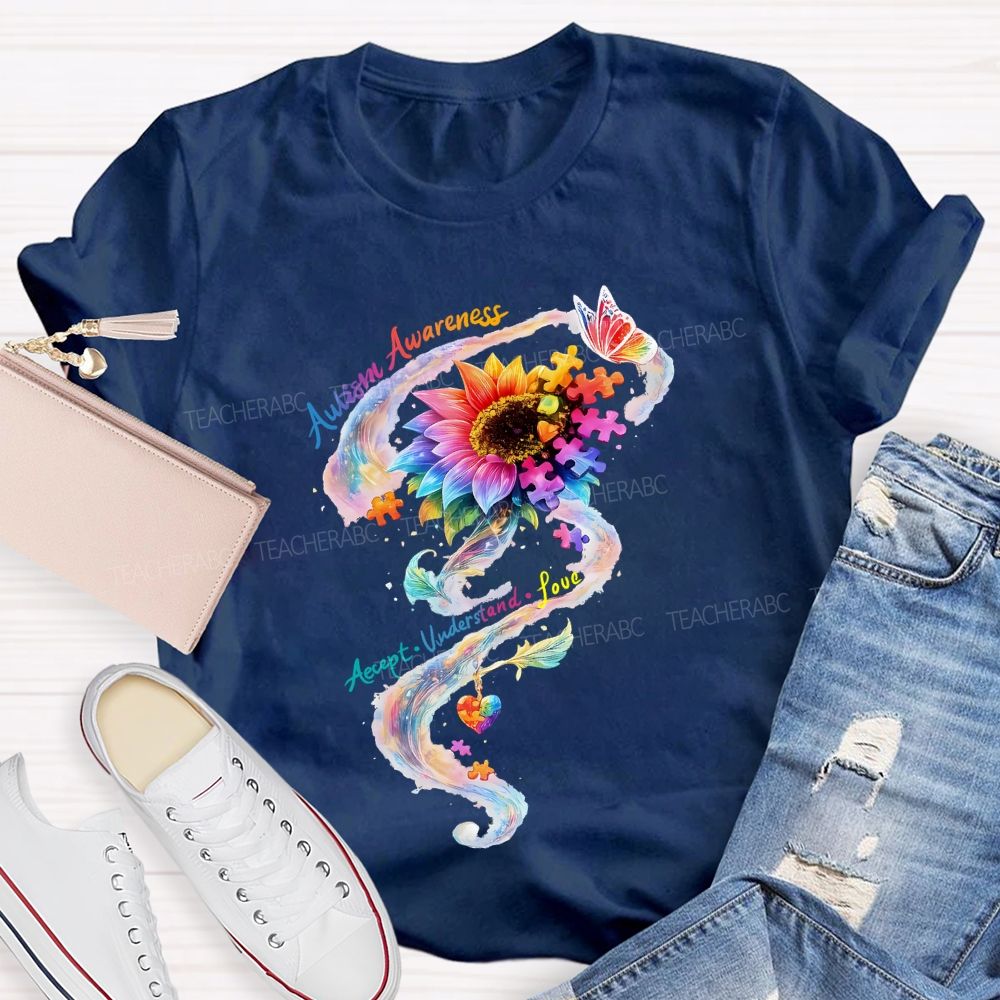 Autism Awareness Accept Understand Colorful Sunflower T-shirt