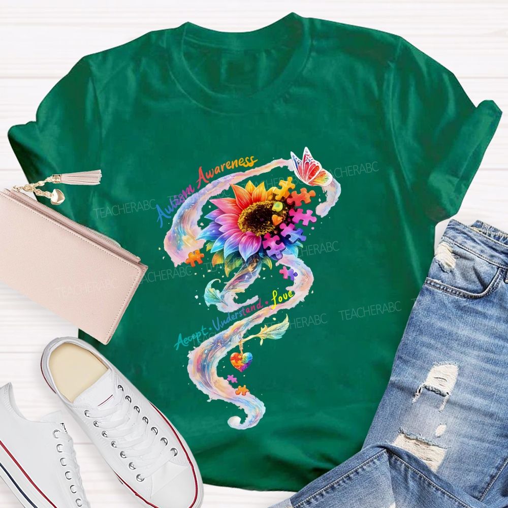 Autism Awareness Accept Understand Colorful Sunflower T-shirt