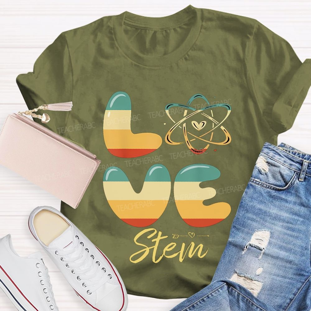 Love Stem Science Math And Color Gradient Font Teacher T-shirt