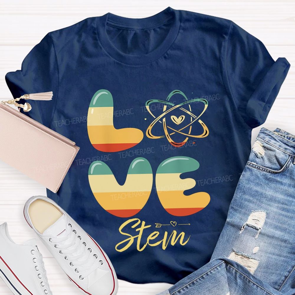 Love Stem Science Math And Color Gradient Font Teacher T-shirt