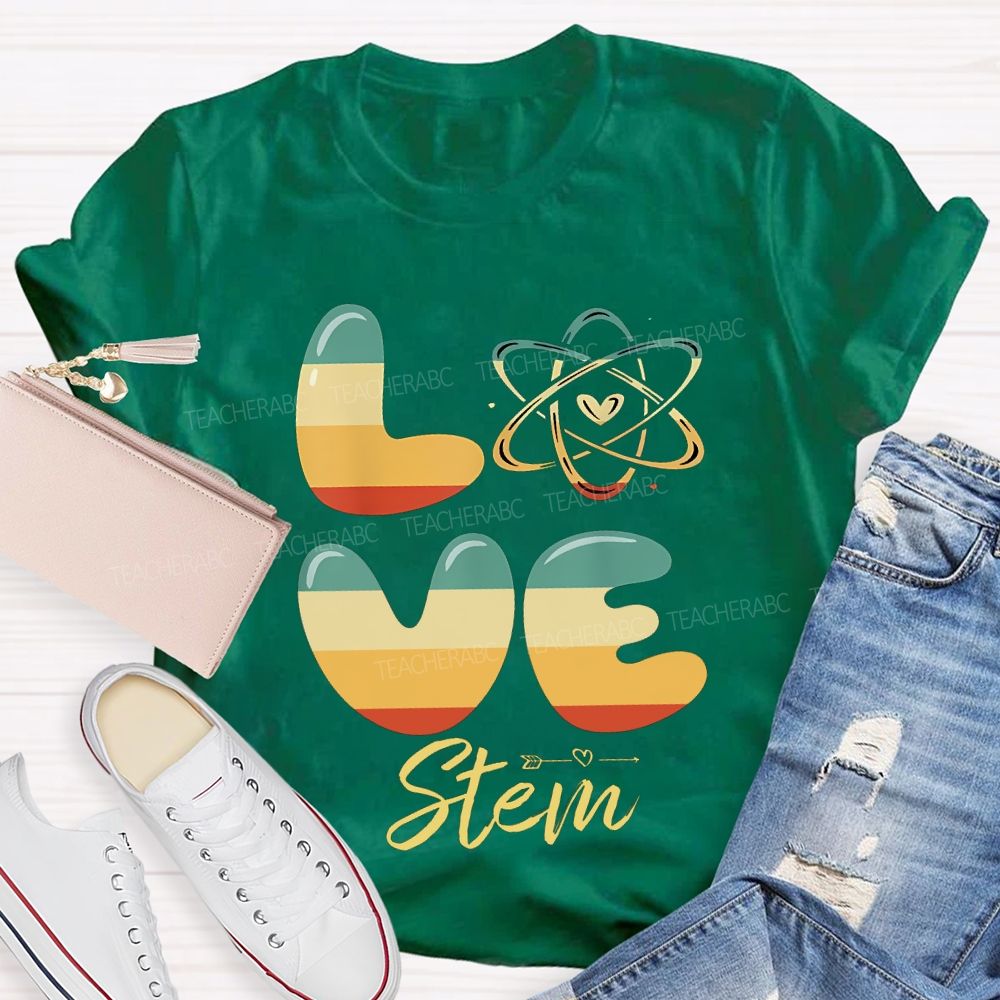 Love Stem Science Math And Color Gradient Font Teacher T-shirt