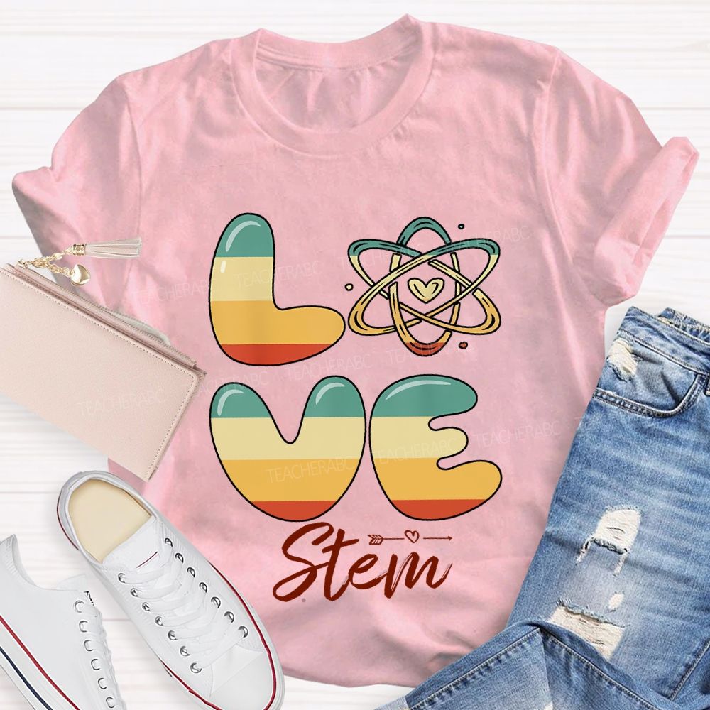 Love Stem Science Math And Color Gradient Font Teacher T-shirt