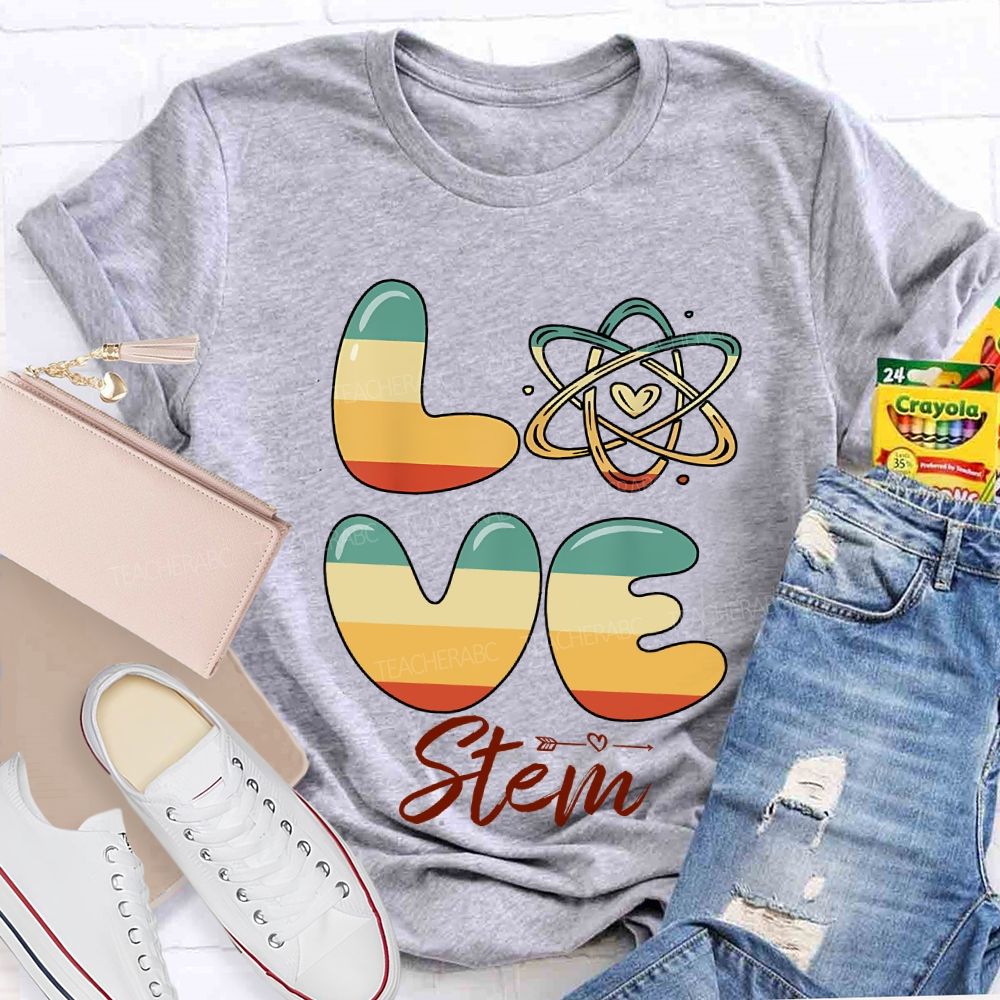 Love Stem Science Math And Color Gradient Font Teacher T-shirt