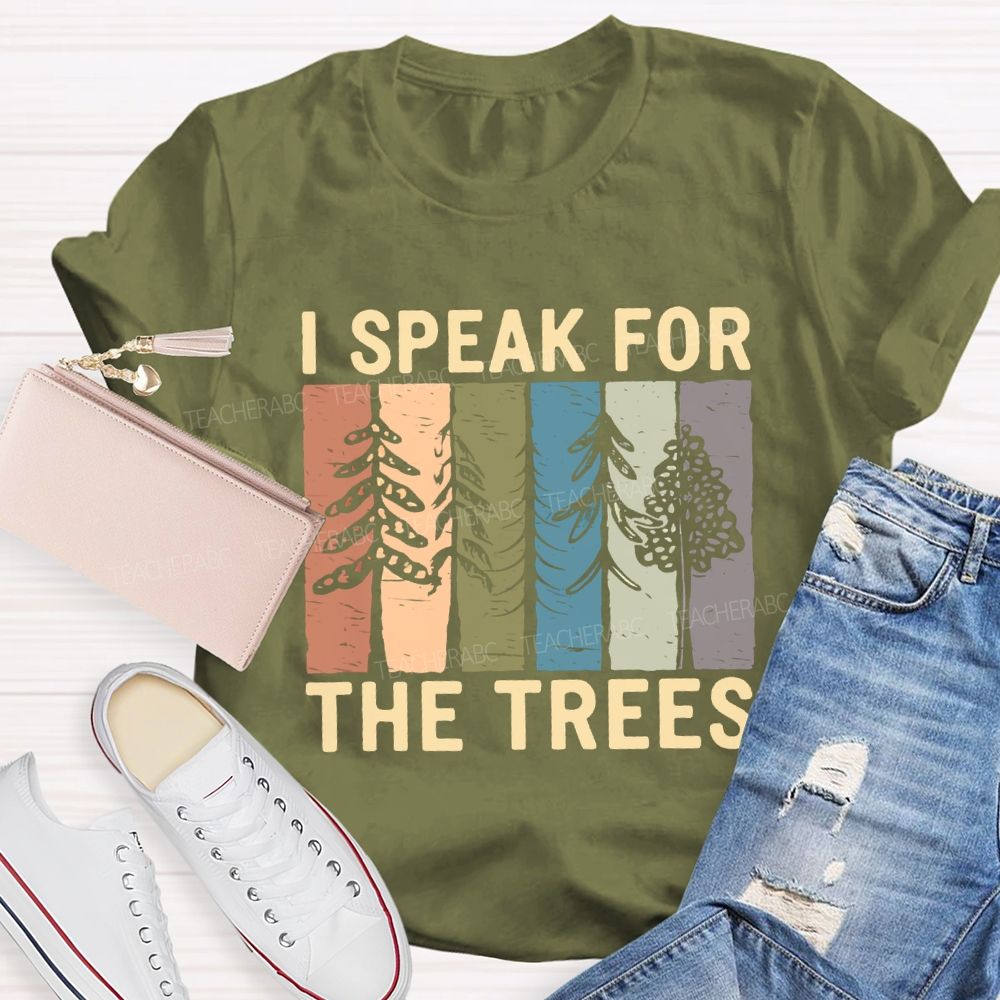 I Speak For Trees Earth Day Colorful Color-Block Print Teacher T-Shirt