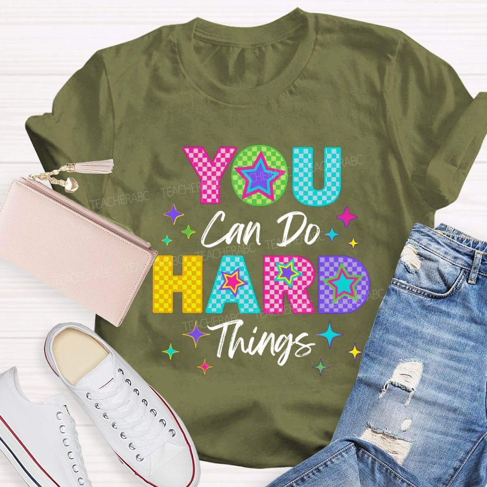 You Can Do Hard Thing Plaid Letters Teacher T-Shirt