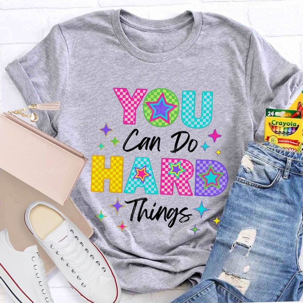 You Can Do Hard Thing Plaid Letters Teacher T-Shirt