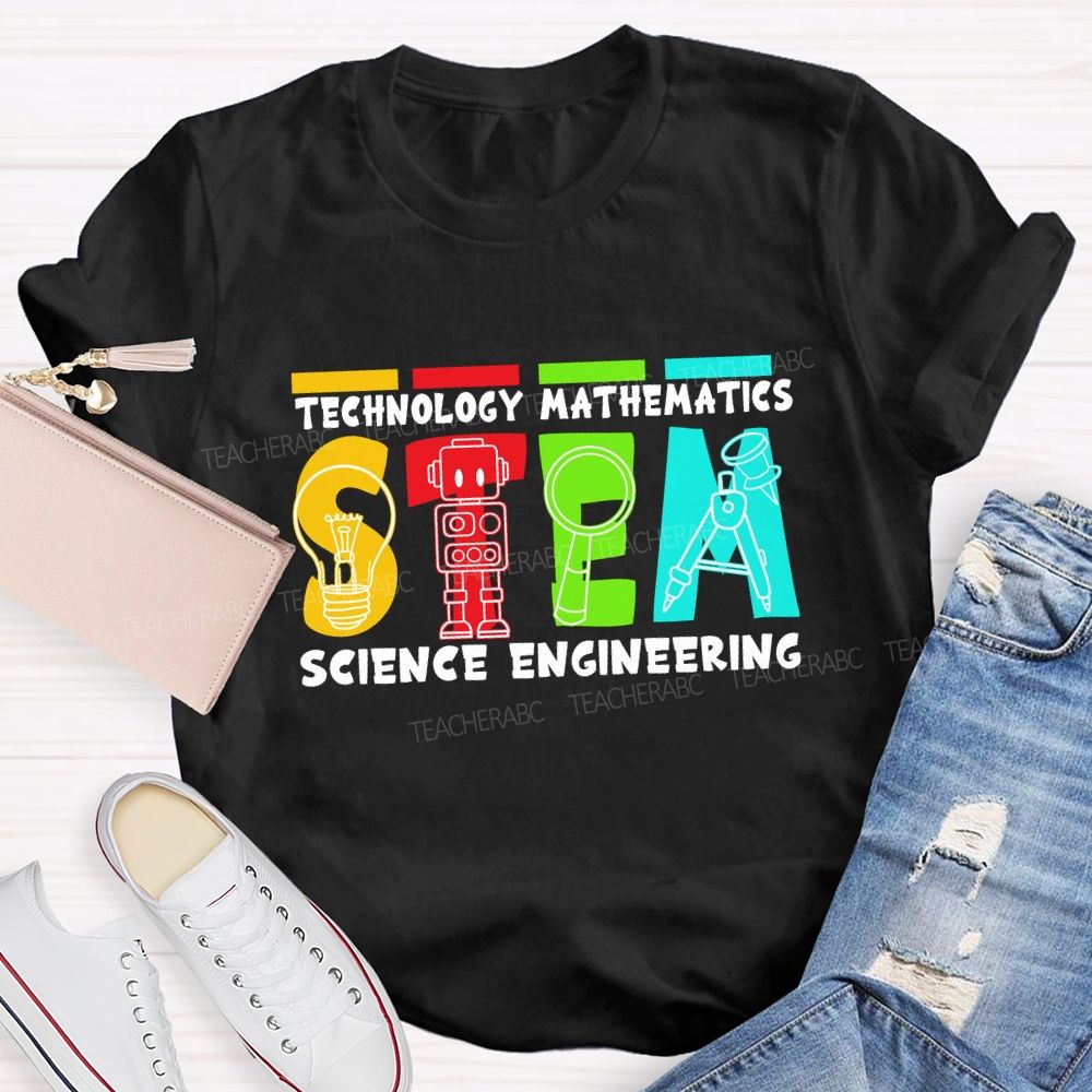 Stem Definition Colorful Block Teacher T-Shirt