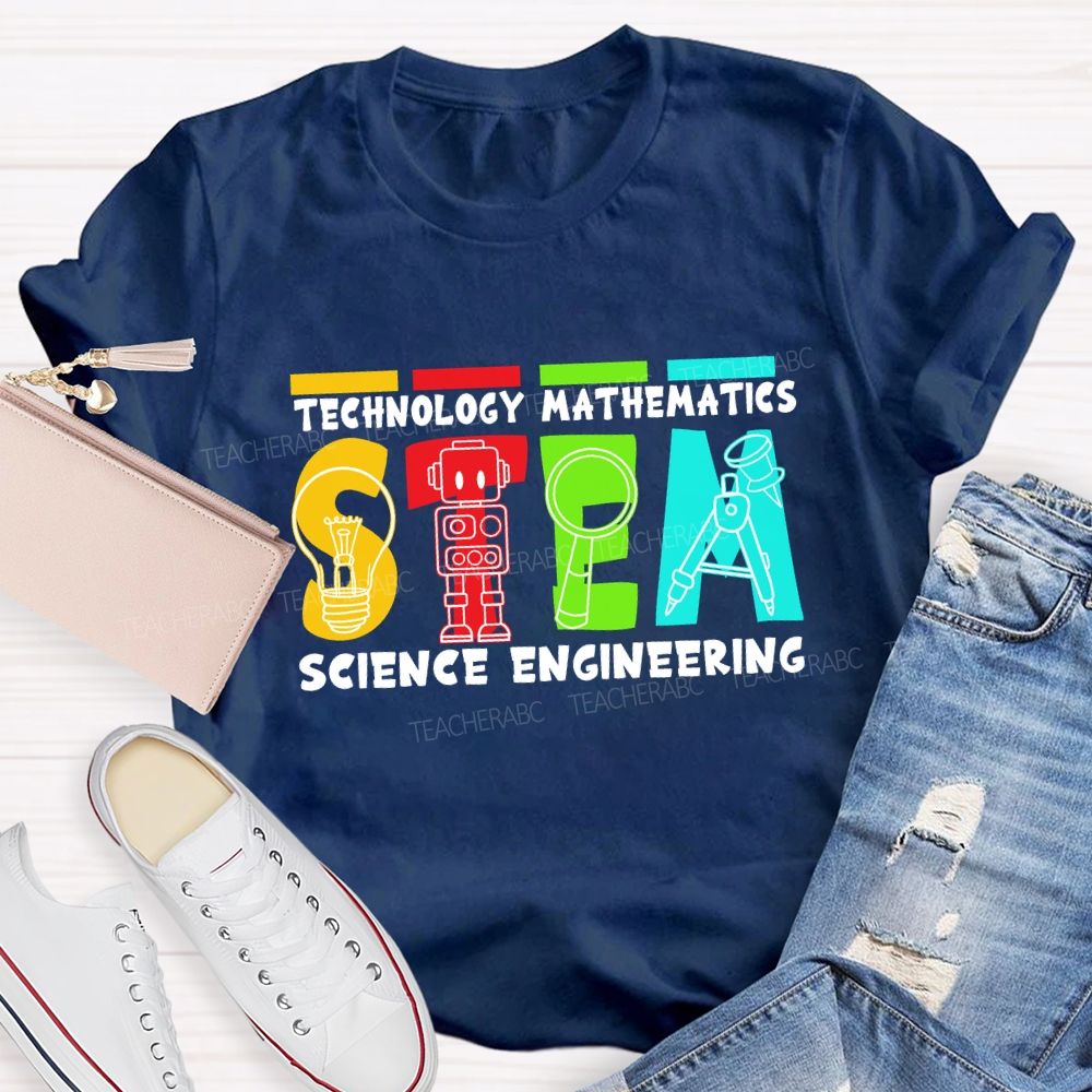 Stem Definition Colorful Block Teacher T-Shirt