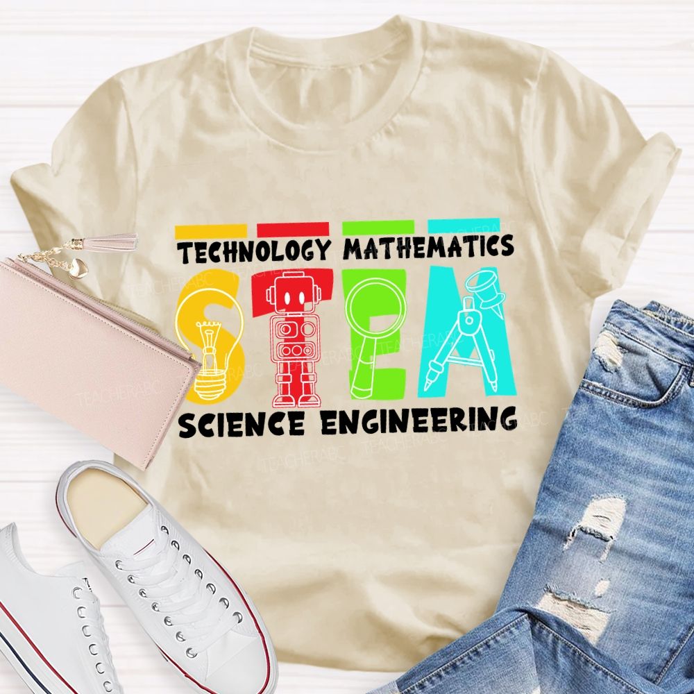 Stem Definition Colorful Block Teacher T-Shirt