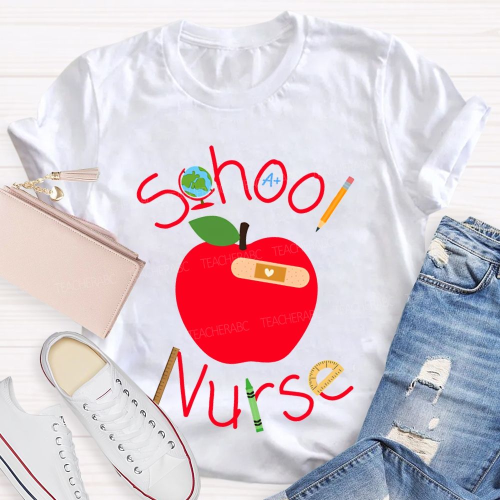 School Nurse And Apple Print T-shirt