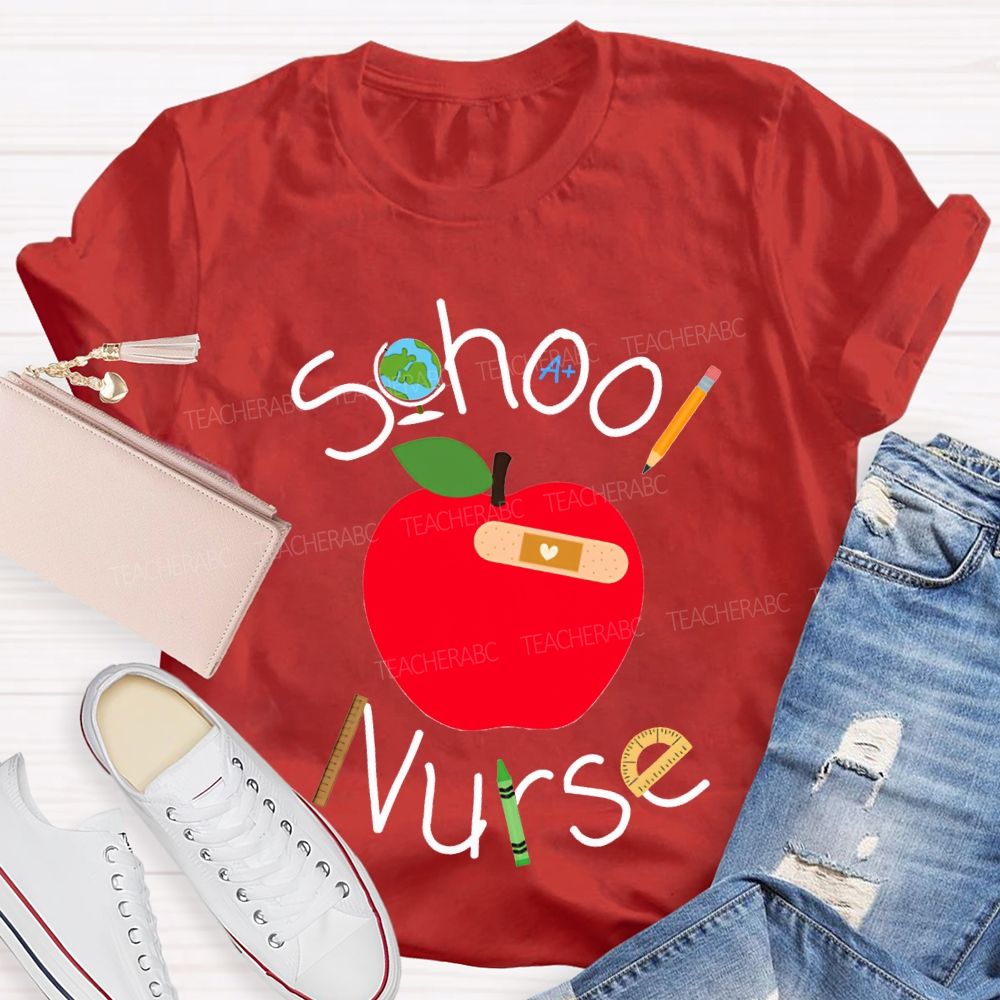 School Nurse And Apple Print T-shirt