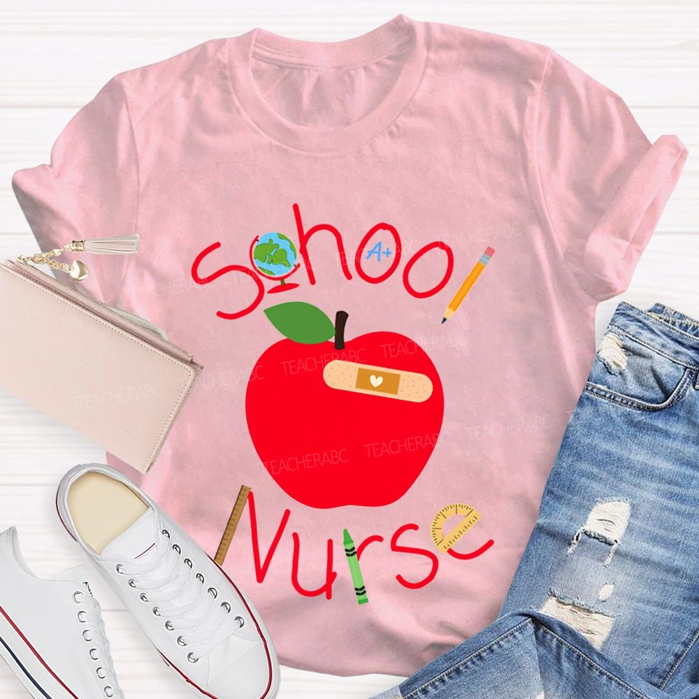 School Nurse And Apple Print T-shirt