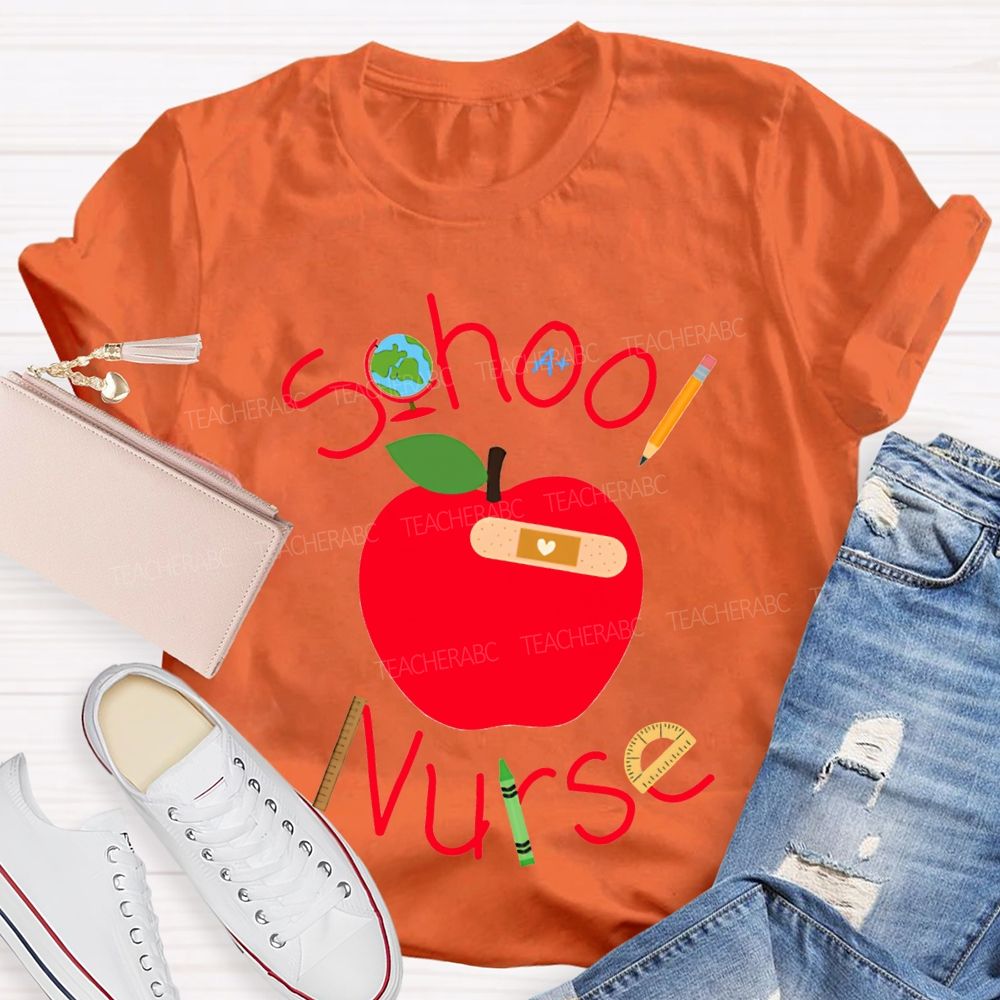 School Nurse And Apple Print T-shirt