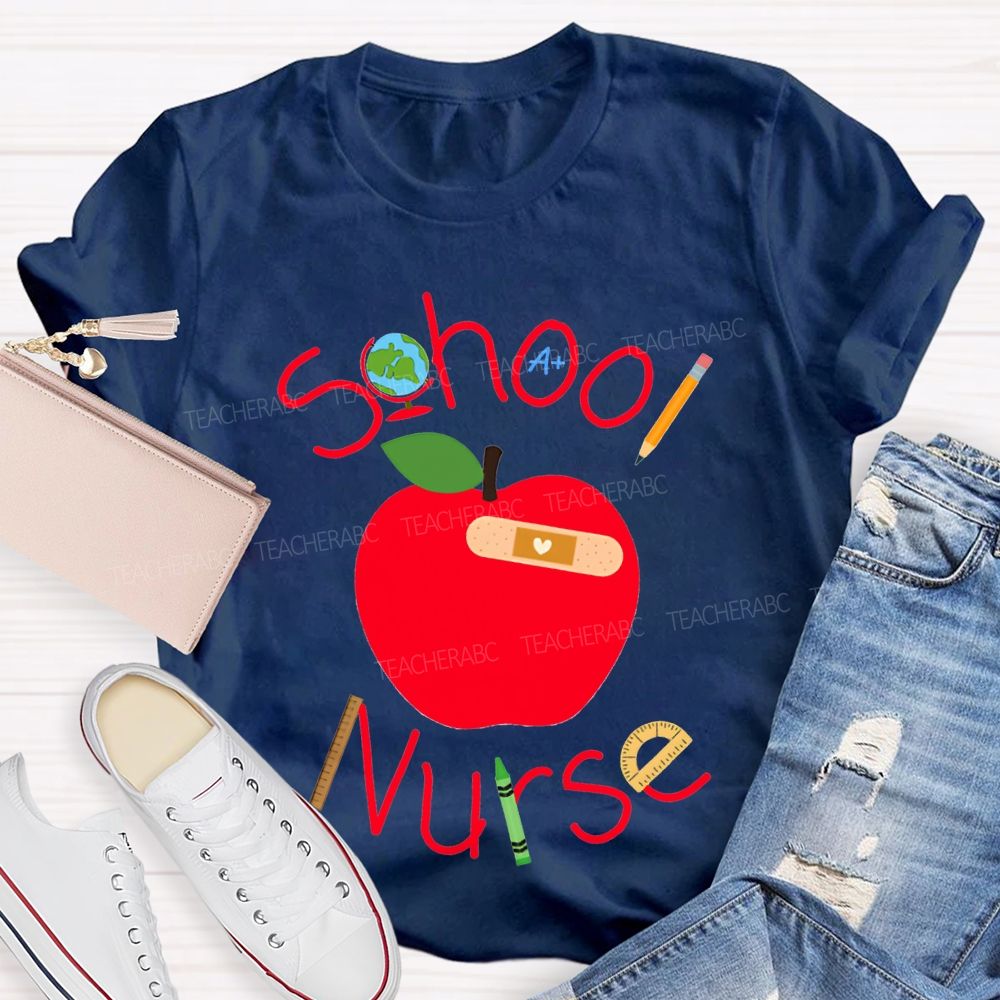 School Nurse And Apple Print T-shirt