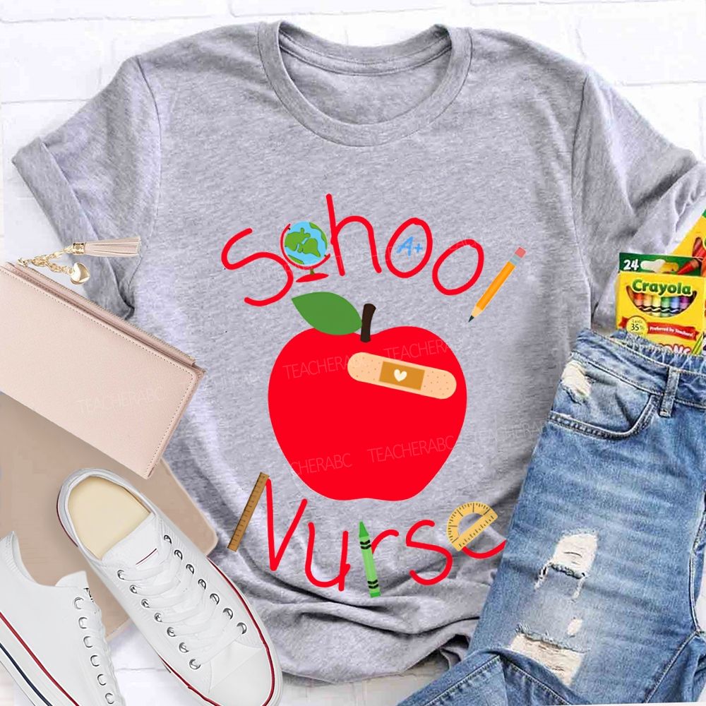 School Nurse And Apple Print T-shirt