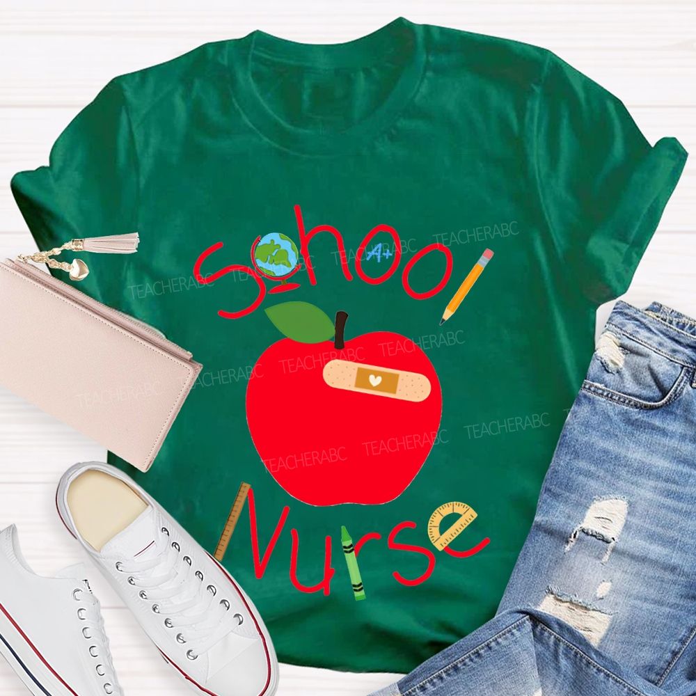 School Nurse And Apple Print T-shirt