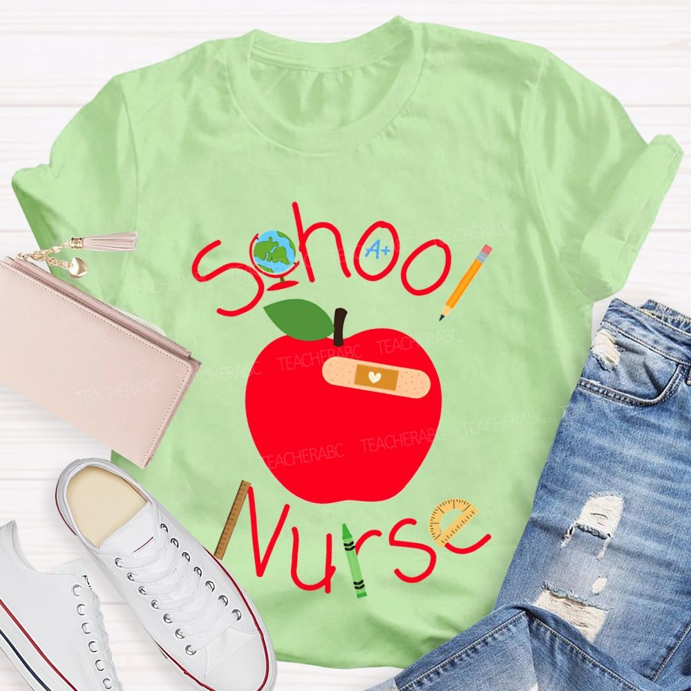 School Nurse And Apple Print T-shirt