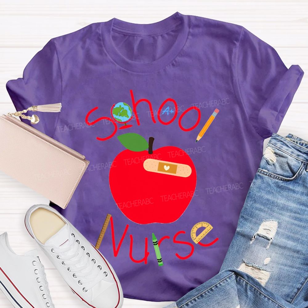 School Nurse And Apple Print T-shirt