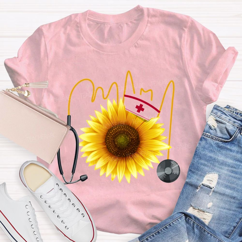 School Nurse And Sunflower Stethoscope T-shirt