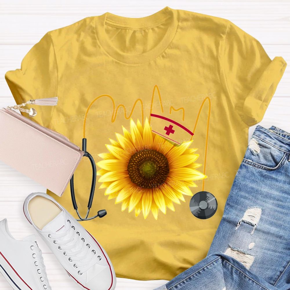 School Nurse And Sunflower Stethoscope T-shirt
