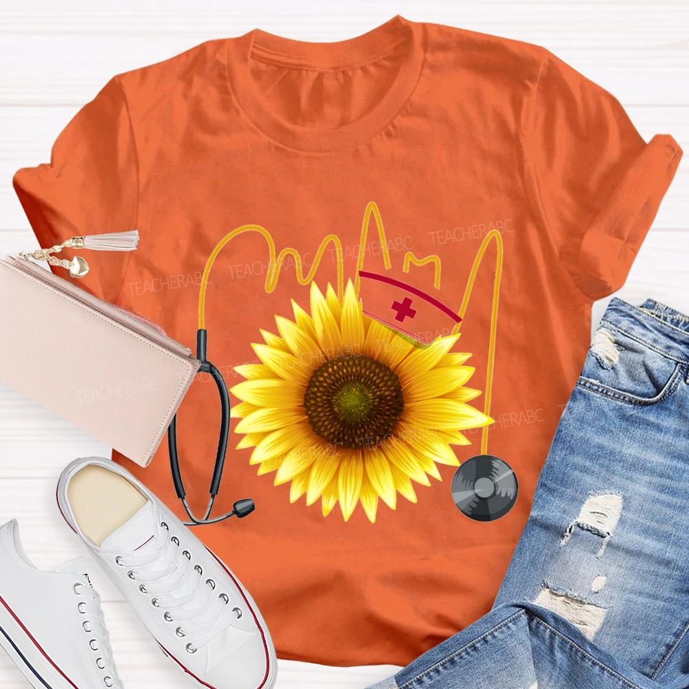 School Nurse And Sunflower Stethoscope T-shirt