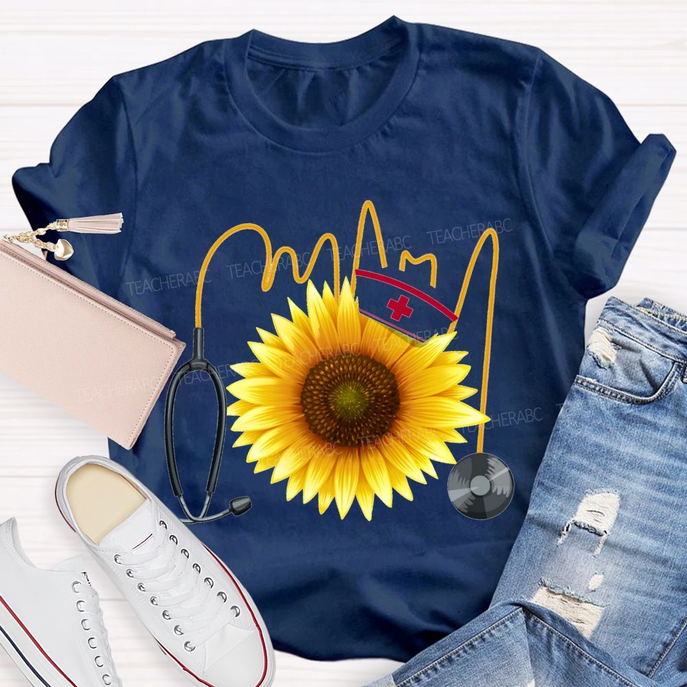 School Nurse And Sunflower Stethoscope T-shirt