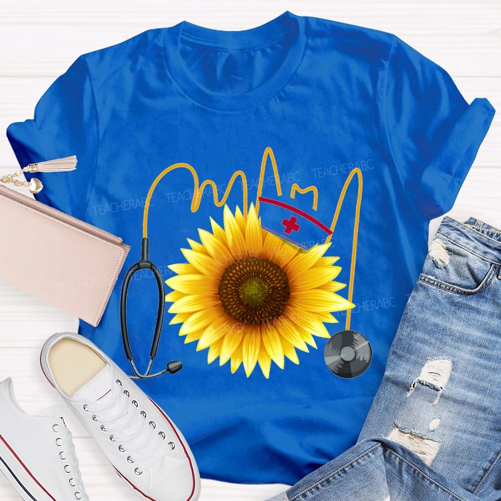 School Nurse And Sunflower Stethoscope T-shirt
