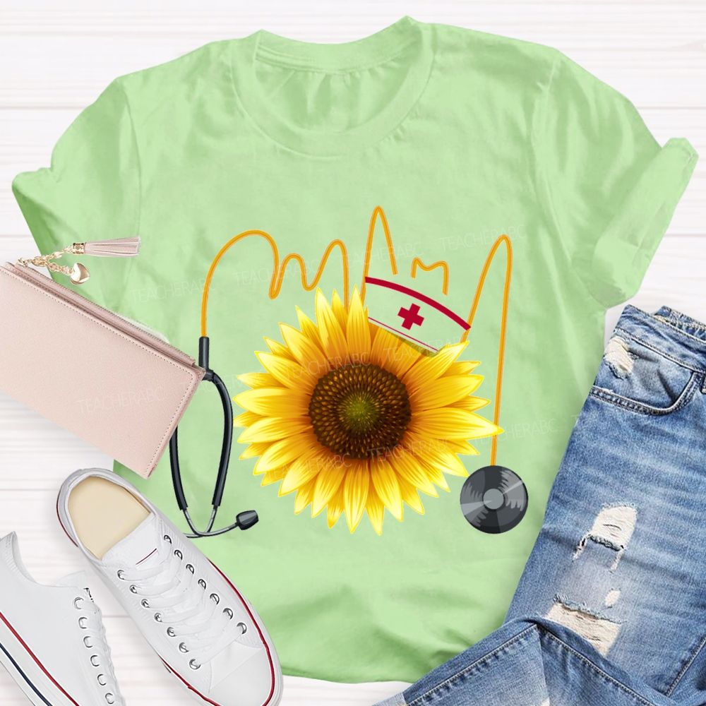 School Nurse And Sunflower Stethoscope T-shirt