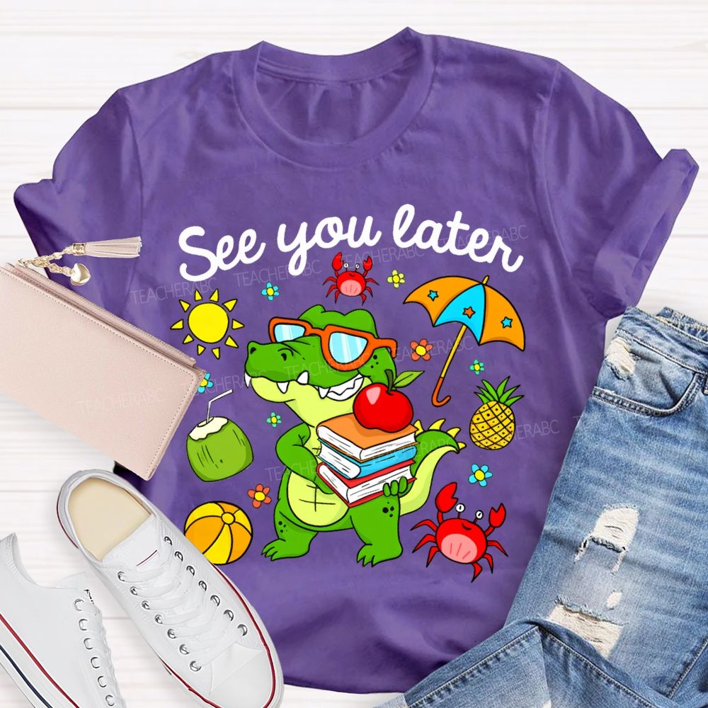See You Later Summer Break Dinosaur Print T-shirt