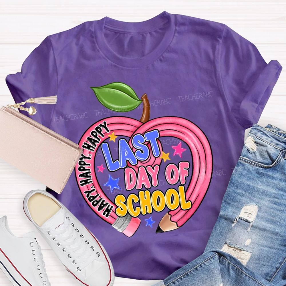 Happy Last Day Of School Heart-Shaped Pencil Teacher T-shirt