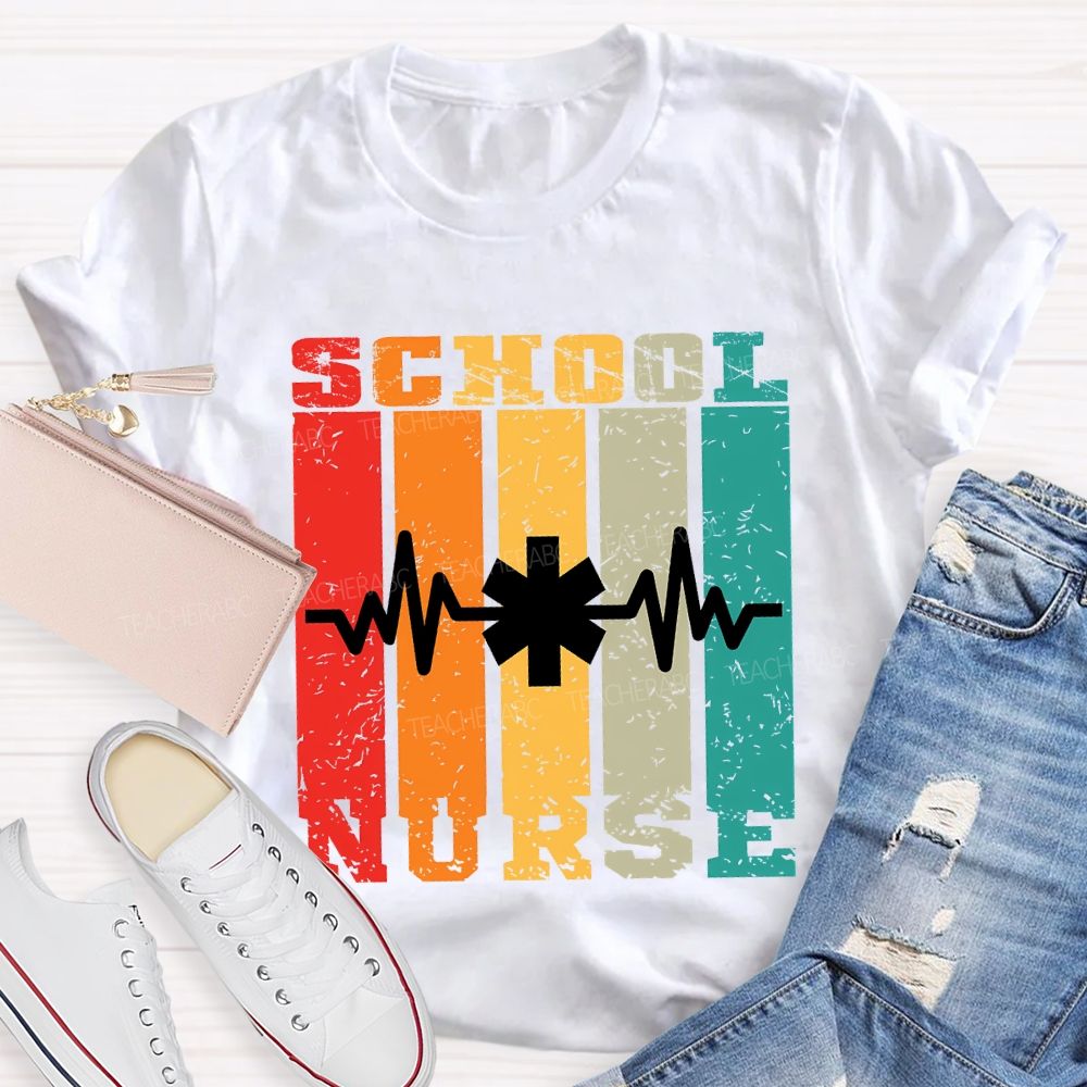 School Nurse Color Patchwork Print Teacher T-shirt