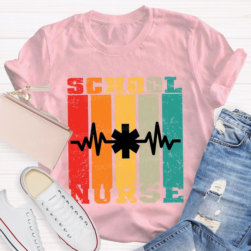 School Nurse Color Patchwork Print Teacher T-shirt